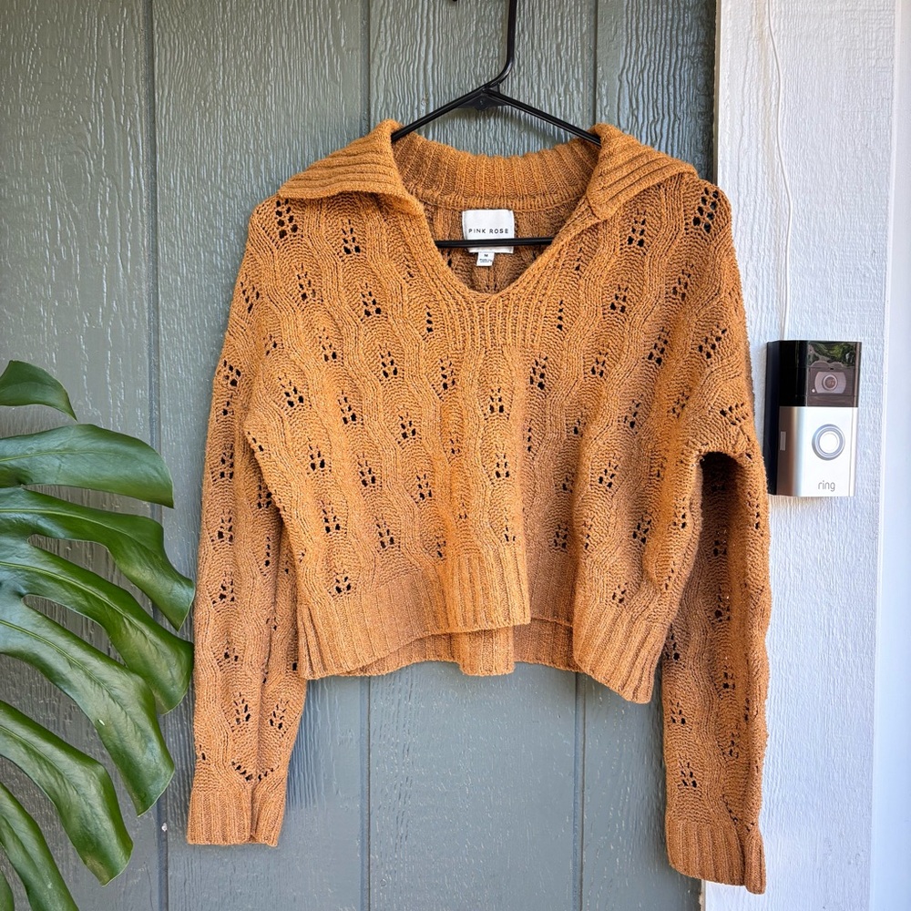 Pink Rose Mustard Yellow Knit Sweater